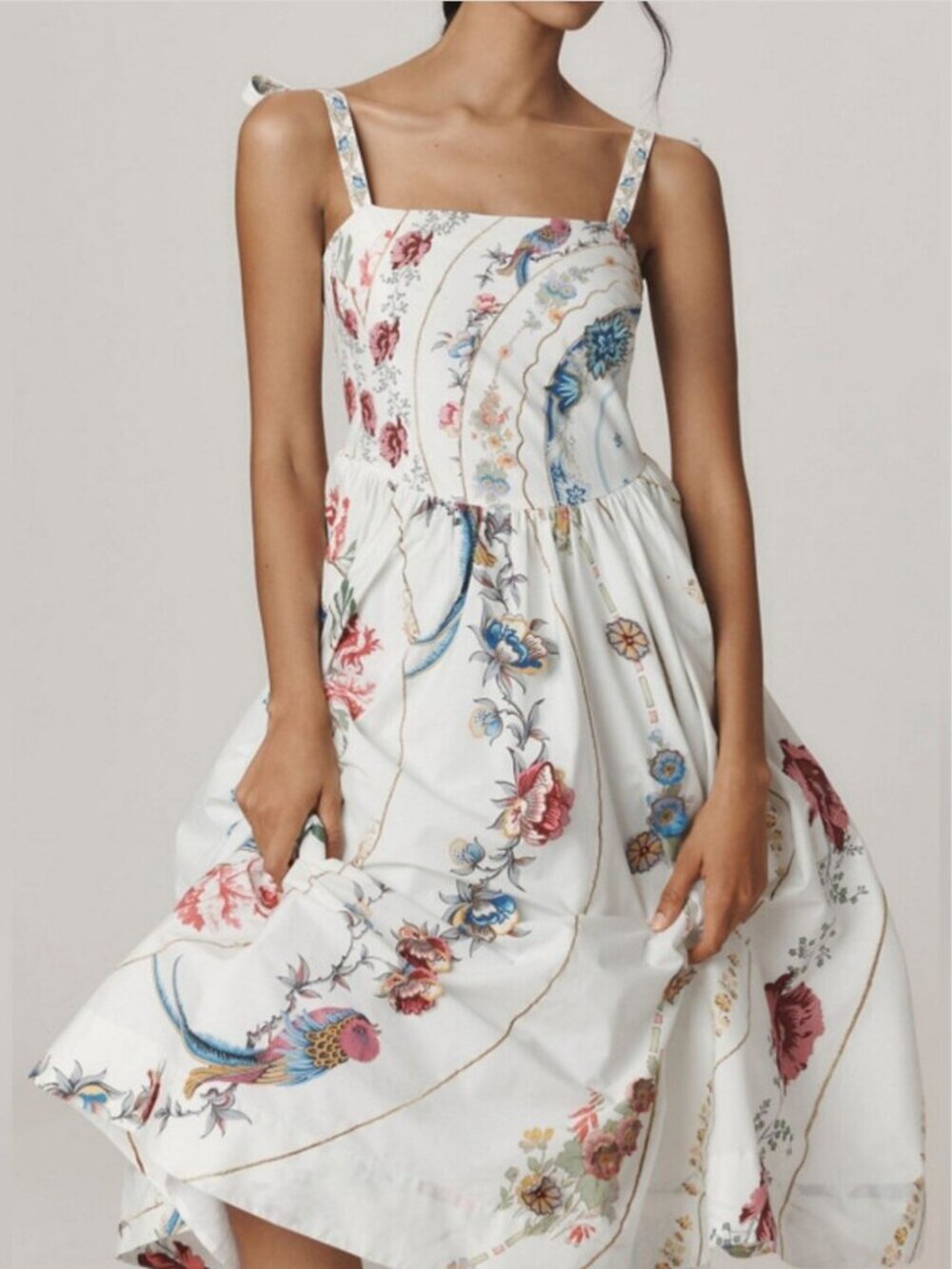 Anthropologie Maeve Tie-strap 3D Flower Decoration Cotton Midi Dress size S